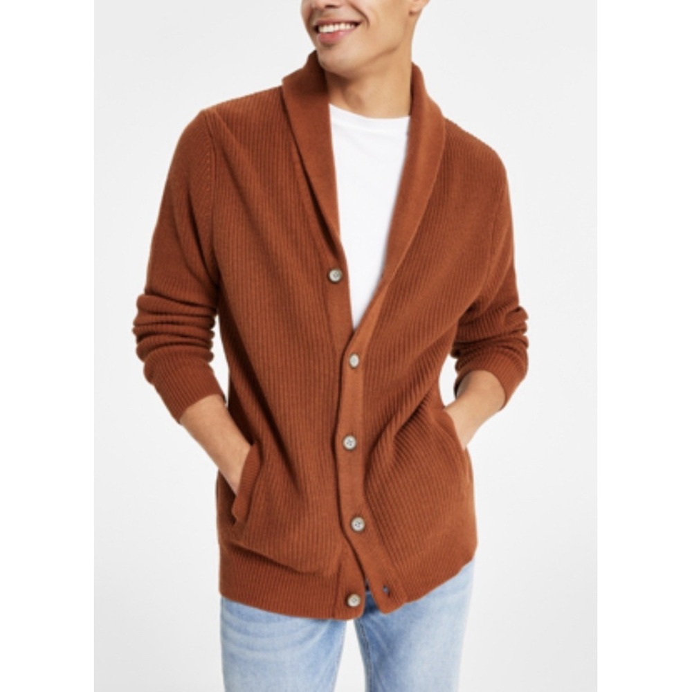 NWT Sun Stone Alvin Shawl Cardigan Sweater Men XL Tortoise Rust Boho Earthy